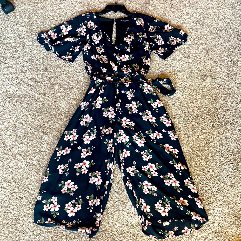 Black cherry blossom floral jumpsuit one clothing